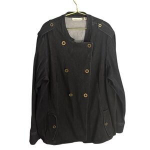 Coldwater Creek Military inspired long denim double breasted Spring jacket 2X‎